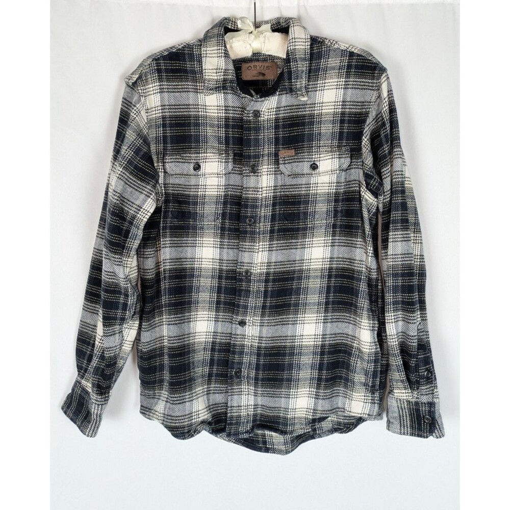 Orvis Shacket M Mens Checkered Plaid Flannel Shirt Jacket Black White Gorpcore